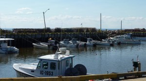 New Brunswick lobster boats and wharf